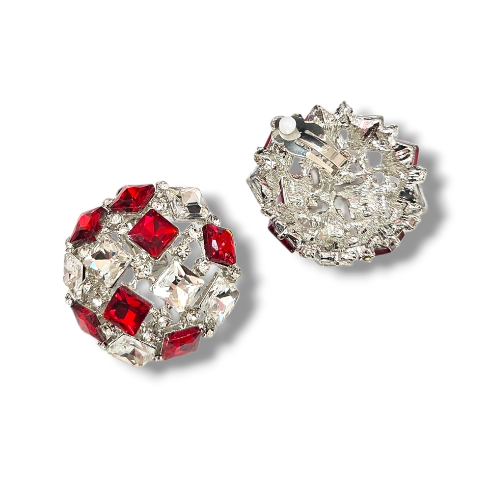 Encore  Red and Silver Geometric Clip On  Earrings